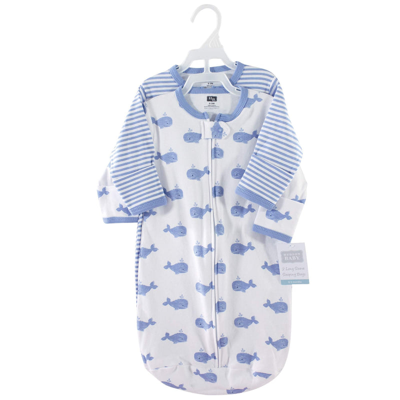 Hudson Baby Unisex BabyCotton Long-Sleeve Wearable Sleeping Bag, Sack, Blanket 0-3 Months Blue Whales - BeesActive Australia