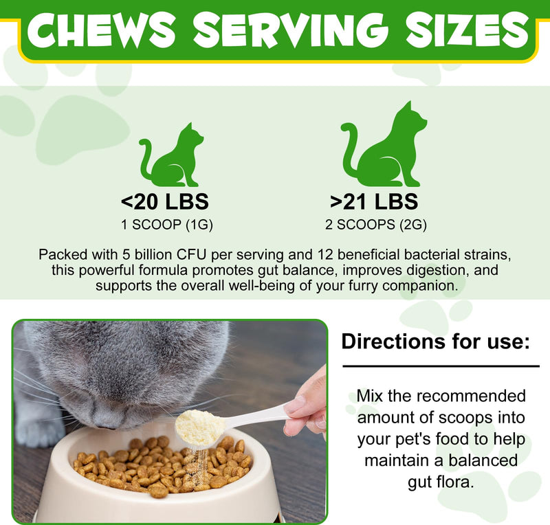 Cat Probiotic Powder with Prebiotics - 5 Billion CFU & 12 Strains to Treat Diarrhea, Vomiting, Digestive Support & Immunity Health 1 for cat