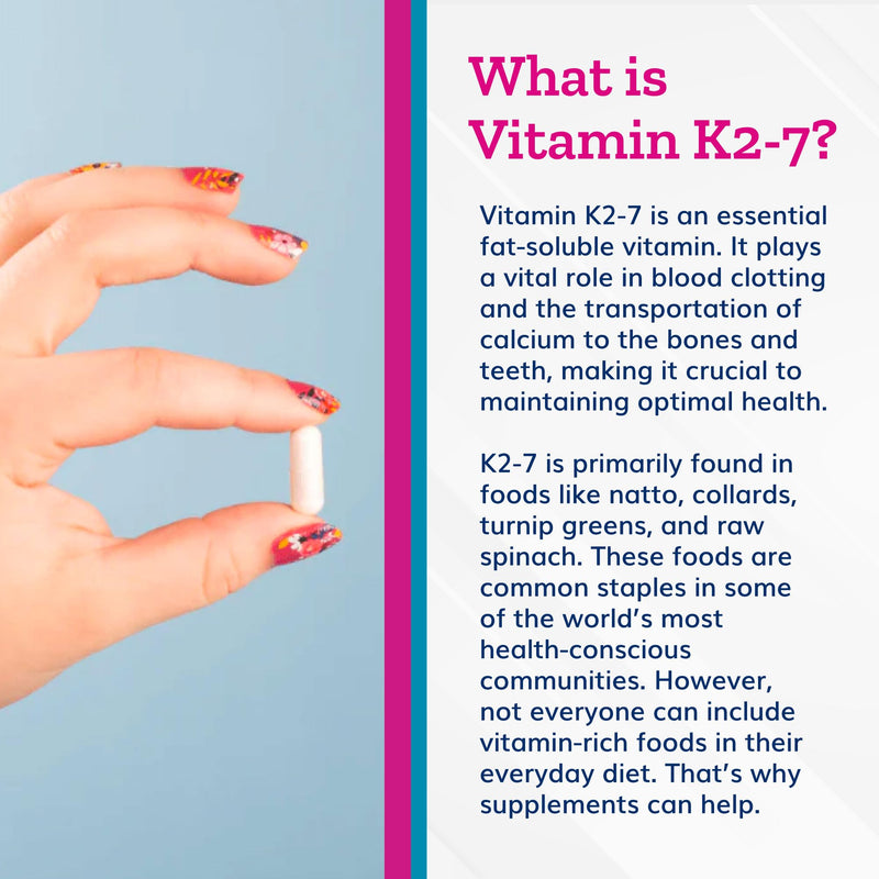 Just Thrive Vitamin K2-7 Supplement for Bone, Brain & Cardiovascular Health | 60 capsules, K2-7 formula, Supports bone strength, brain health, cardiovascular wellness and everyday whole-body vitality