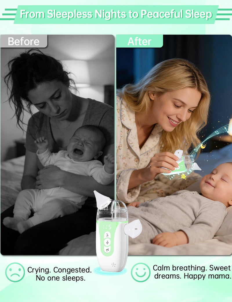 Nasal Aspirator for Baby,2-in-1 Smart Electric Nose Sucker, 2026 Upgraded with AI Anti-Backflow Protection,70Kpa Hospital-Grade Suction,15ml Large Capacity,5 Levels,Ultra-Quiet with Music-Green Green - BeesActive Australia