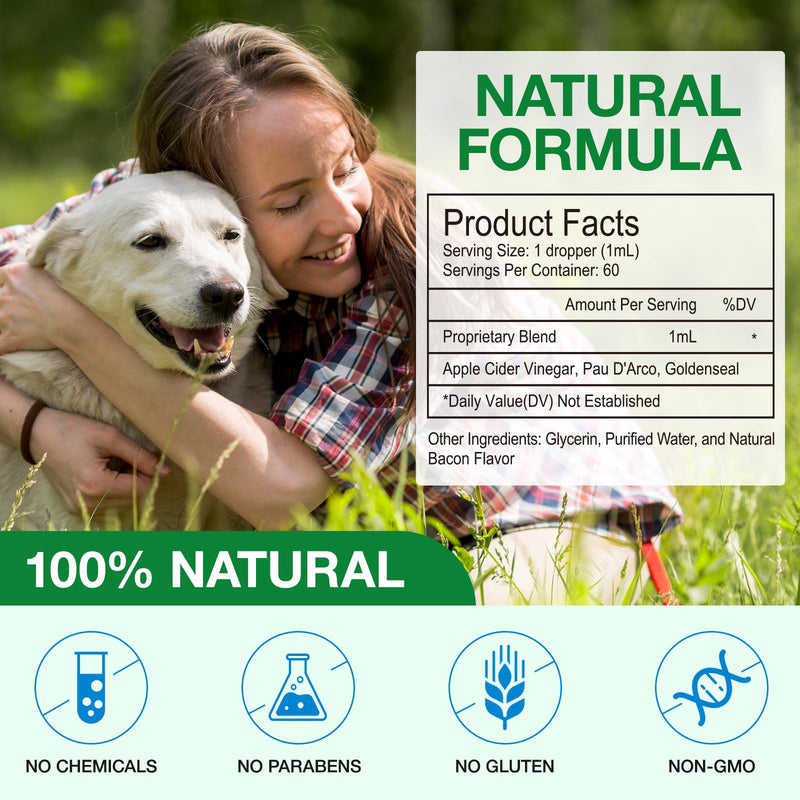 Dog Antibiotics, Natural Antibiotics for Dogs, Dog Multivitamin Herbal Supplements, Support Allergy and Itch Relief, Bacon Flavor - 60ml / 2.02 fl oz