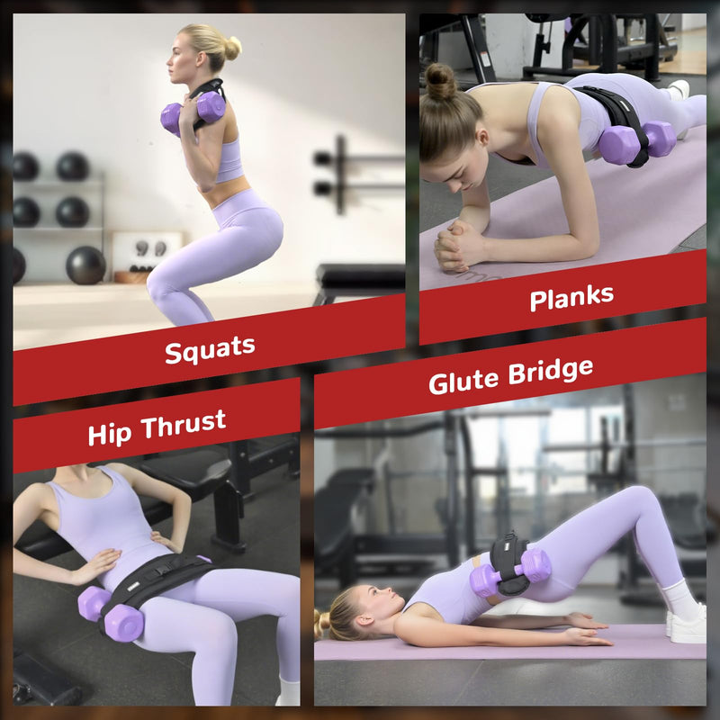 Hip Thrust Belt for Dumbbells Heavy, with 2 Comfortable Slip-Resistant Padding for Booty Trainer, Glute Bridge Weight Belt for Home & Gym, Hip Thrust Band for Dumbbell Kettlebell Plate black - BeesActive Australia