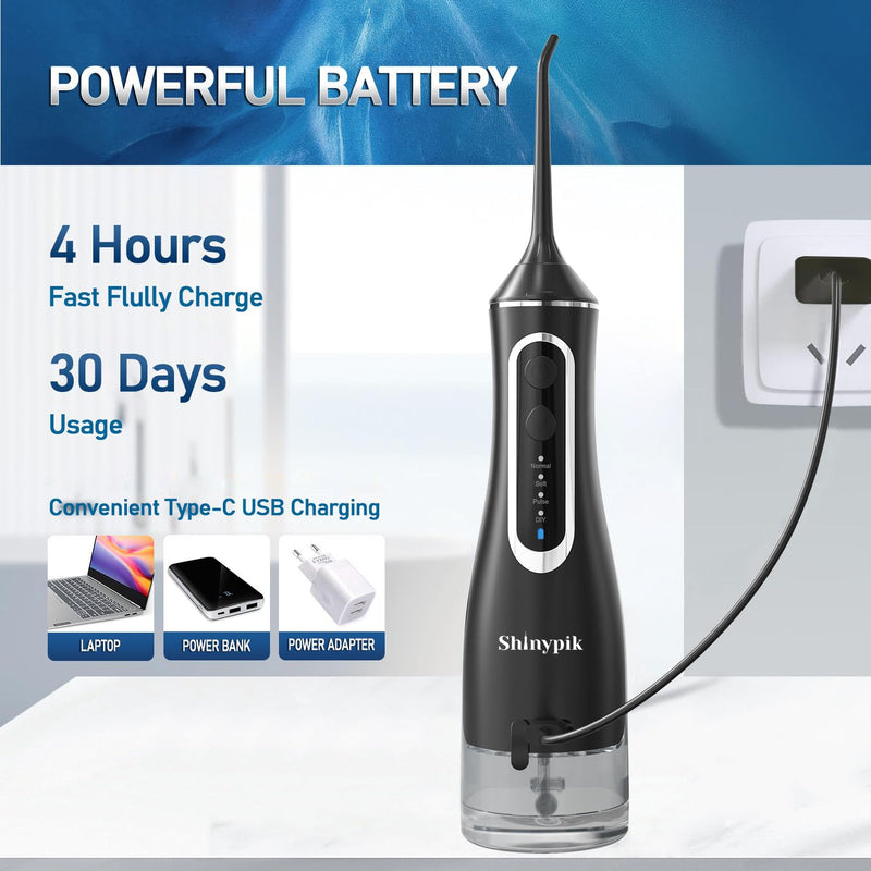 Electric Water Flosser Pick - 320ML Larger Tank 4 Modes Cordless Portable Oral Irrigator,IPX7 Waterproof Dental Flosser,Professional Water Teeth Cleaner Picks for Home Travel (Black) Black