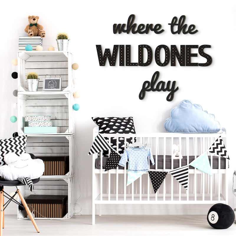 Where the Wild Ones Play Nursery Sign Wooden Playroom Wall Decor Playroom Sign Decoration Word Play Sign for Playroom Kids and Baby Wall Plaques for Boys Girls (Black,23 Inch) 23 Inch Black - BeesActive Australia