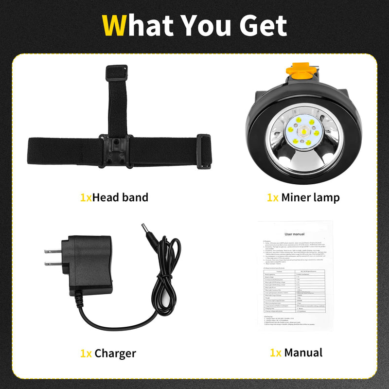 Rechargeable LED Mining Headlamp, Waterproof & Explosion-Proof Miner Light, High Brightness Cap Lamp for Underground Mining, Coon Hunting, Camping, Hiking, Fishing, Outdoor Work Yellow