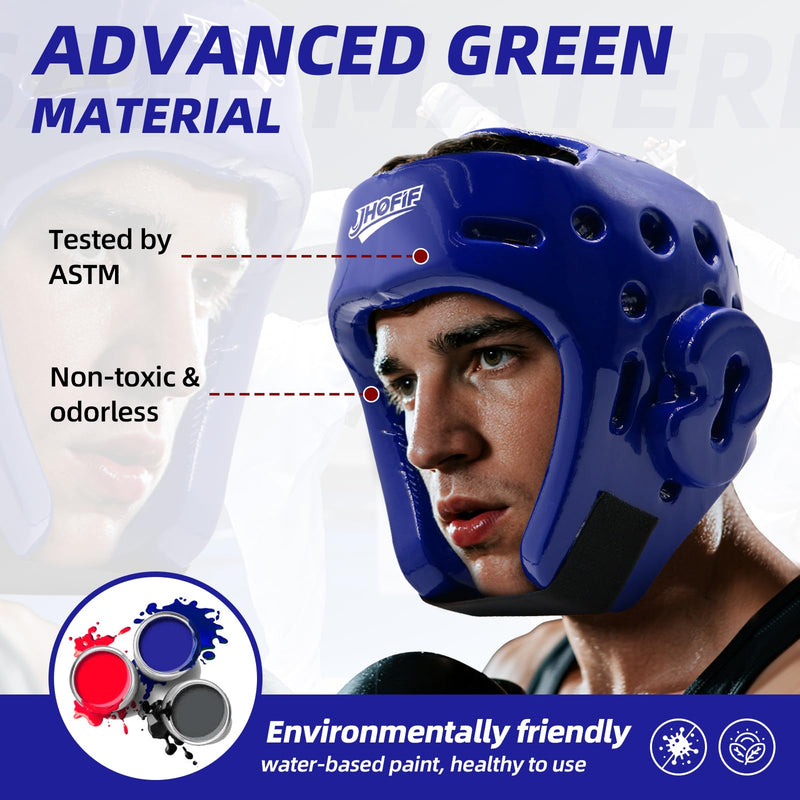 Kids & Adults Boxing Helmet, Martial Arts Sparring Headgear for Karate, Kickboxing, Taekwondo & MMA Training/Competition - Adjustable and Breathable, Healthy Material, 3 Colors Blue Small