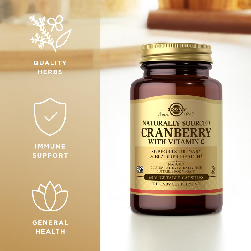 Solgar Cranberry with Vitamin C - 60 Vegetable Capsules - Supports Urinary & Bladder Health - Non-GMO, Vegan, Kosher, Gluten Free - 60 Servings 60 Count (Pack of 1)