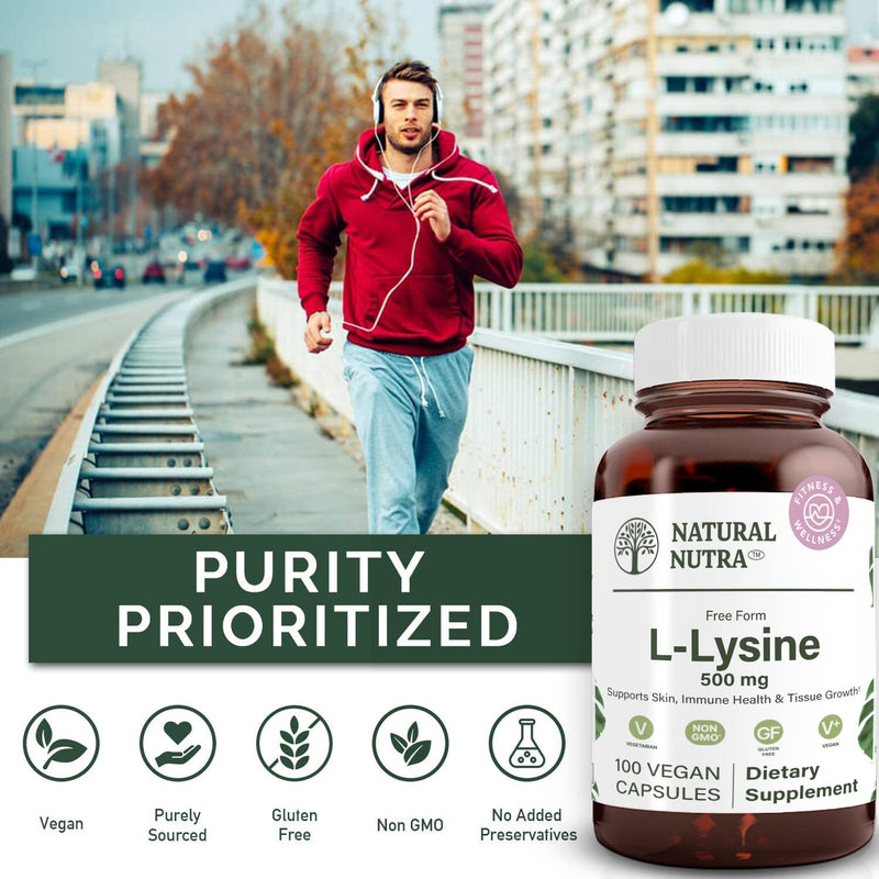 Natural Nutra L Lysine HCl Supplement, Vegan, 500 mg, 100 Capsules | Promotes Bone Health & Growth, Supports Skin Health, Improves Vitamin C Absorption, Improves Calcium Absorption, Non-GMO 100 Count (Pack of 1)