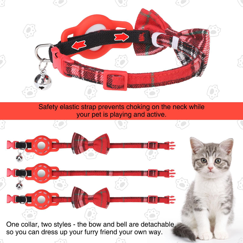 Airtag Cat Collar with Bells and Bowtie -Safety Elastic Band Kitten Collar for Apple Air Tag Holder- Cute GPS Cat Tracker Collars for Girl Boy Cats and Puppies, Adjustable 8"-12" Red - BeesActive Australia