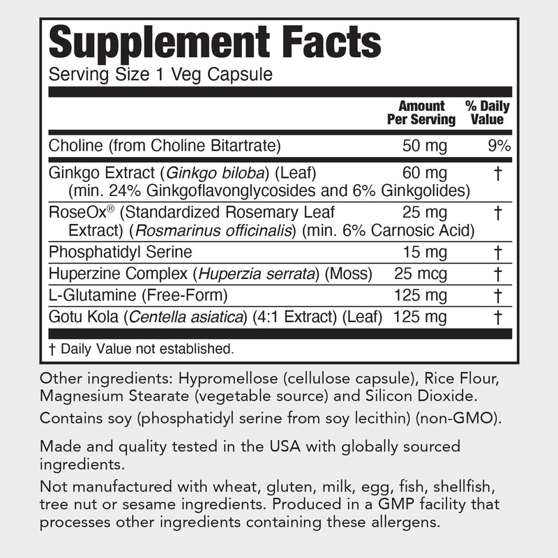 PureFormulas Neuro Complex for Brain Health, Cognitive Support & Memory Enhancement with Ginkgo Biloba, Phosphatidyl Serine, Vegan, Non-GMO - Brain Health Supplement, 60 Veg Capsules