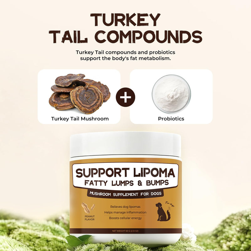 Lipoma Treatment for Dogs, Turkey Tail Mushroom Supplement with Probiotics, Supports Lumps & Bumps, Daily Immune & Digestive Balance, Lipoma Support for Dogs