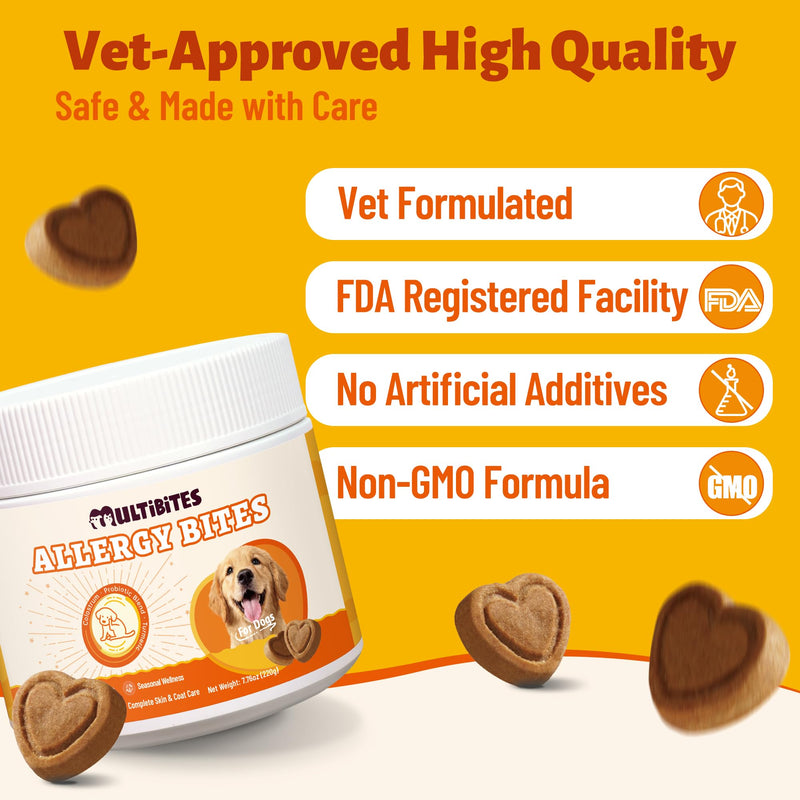 220g Dog Allergy Chews & Immune Support - Natural Ingredients with Turmeric for Dogs & Fish Oil - Anti Itch Dog Chews - For Puppy, Small Medium & Large Dogs