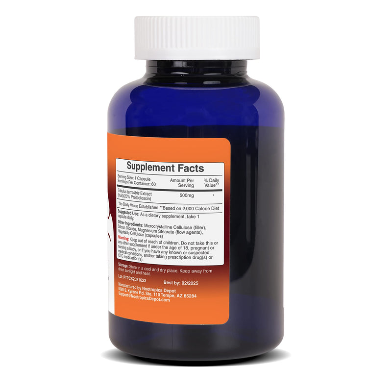 Nootropics Depot Tribulus Extract Capsules | 500mg | 20% Protodioscin | Tribulus terrestris | Fitness, Mood, & Vitality | 60 Count 60 Count (Pack of 1) - BeesActive Australia