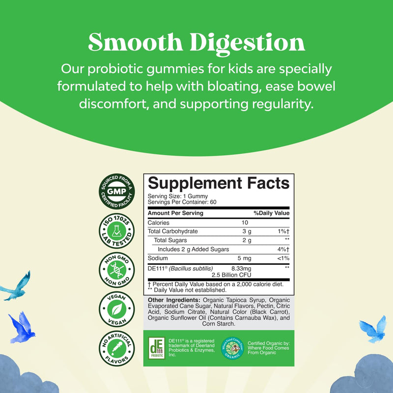 USDA Organic Probiotic Gummies for Kids - Vegan Non-GMO Kids Probiotic Gummy Vitamin for Immunity and Digestive Health - Gentle 2.5B CFU Organic Probiotics Strawberry Flavor 60 Count (Pack of 2) 60 Count (Pack of 2)