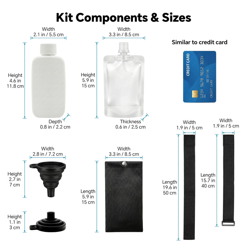 20 Pcs Urine Test Complete Kit - 10 Urine Temperature Strips, 2 Slim HDPE Bottles, 4 Disposable Water Bags, Hi-Stretch Hidden Strap & Foldable Funnel，Urine Bottle Kit Test Practice at Home