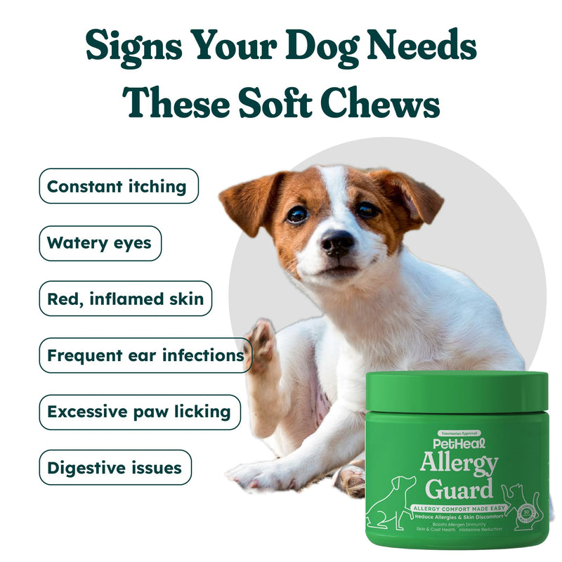 PetHeal Allergy Guard Chews for Dogs - Vet-Reviewed - Reduces Itching & Supports Immune, Gut, Skin & Coat Health with Colostrum, Salmon Oil & Probiotics | 30 Pork-Flavored Soft Chews