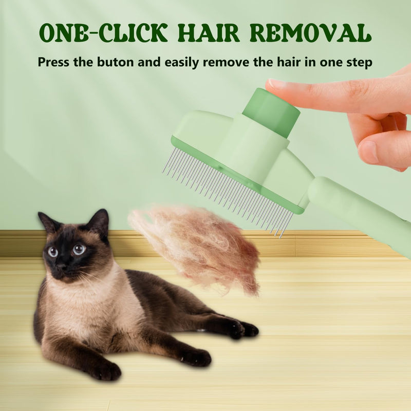 Pet Hair Removal Comb Flea Comb, 2025 New Cat Grooming Brush, Cat Brush with Release Button, De-Shedding Cat Hair Comb, Cat Grooming Supplies, Cat Brush for Short and Long Hair Cats (Green) Green - BeesActive Australia