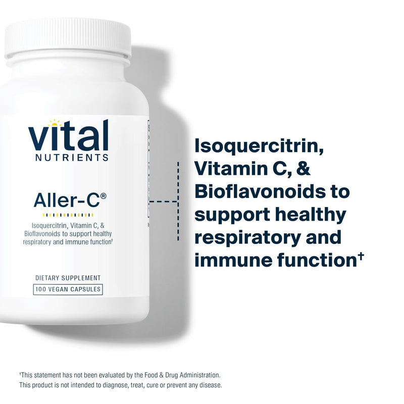 Vital Nutrients Aller-C - Vegan Respiratory and Sinus Function Support*- Isoquercitrin, Bromelain, Bioflavonoids, & Vitamin C - Gluten, Dairy, Soy Free Supplement - 100 Capsules