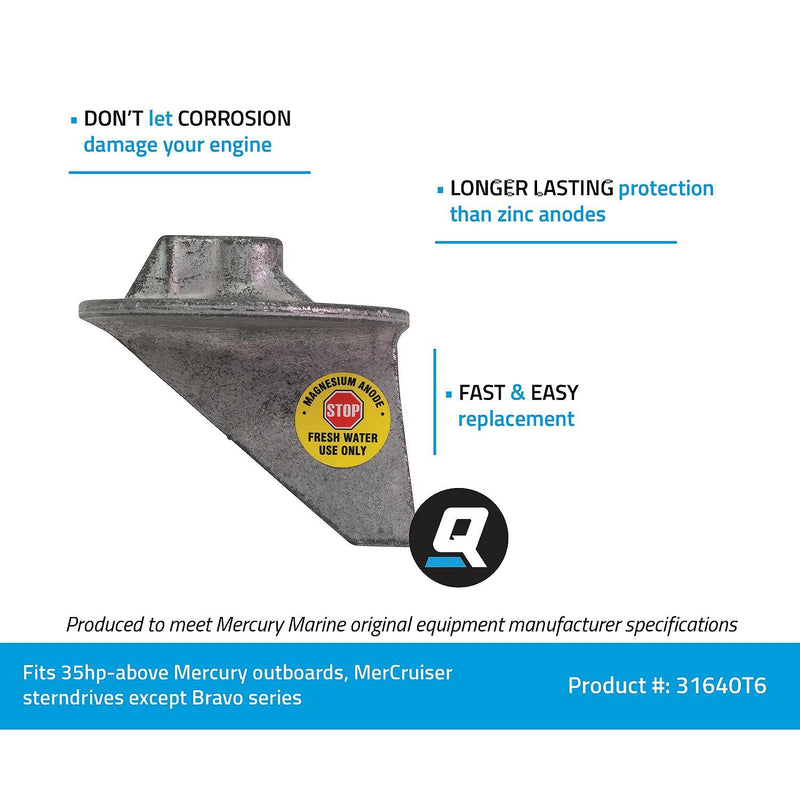 Quicksilver 31640T6 Magnesium Anode for Mercury, Mariner Outboards, MerCruiser Stern Drives