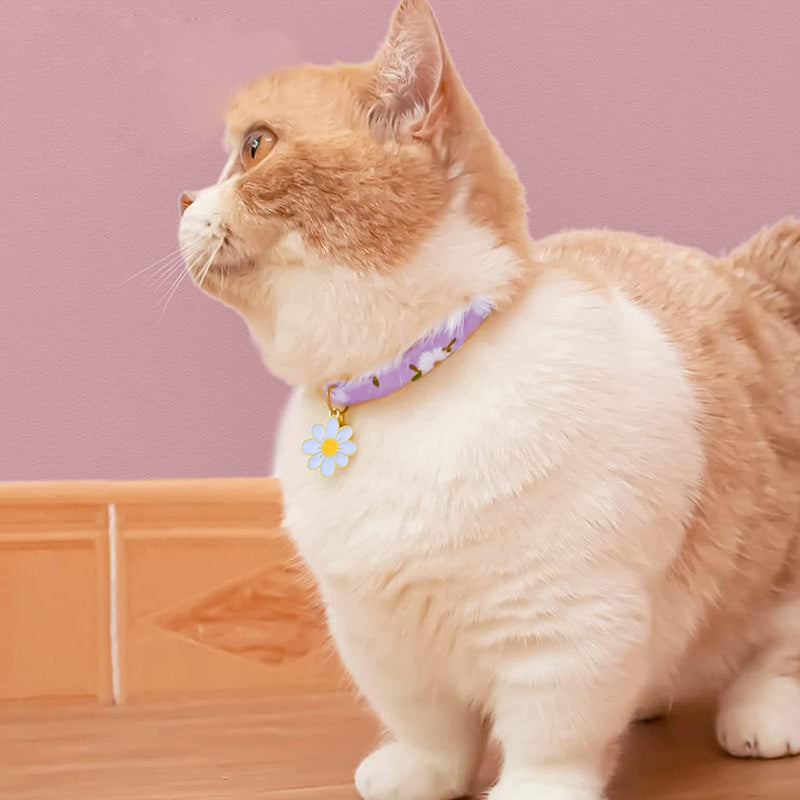 XIXKOLYU® 2 Pack Tear-Away Cotton Cat Collar with Bell, Pink and Purple Flower Pendant, Cute Cat Collar, Kitten Collar, Ideal for Cats Pink+Purple - BeesActive Australia