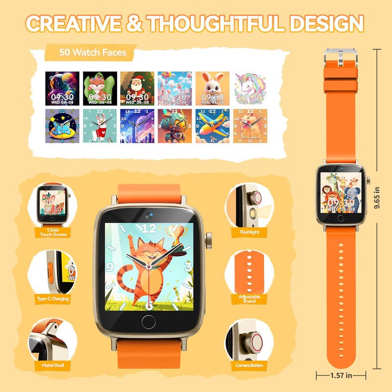NBKLS Kids Smart Watches for Girls Boys, Kids Watch Toddler Toys for 4-12 Years Old, Watch for Kid with 26 Puzzle Games, Music Player, Camera & Video Recording Orange