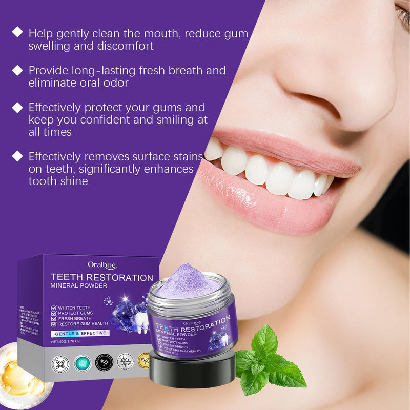 2Pcs Teeth Restoration Mineral Powder, Purple Whitening Mineral Powder，Fresh Breath Effective in Strengthening Teeth and Gums,Gentle and Non-irritating.
