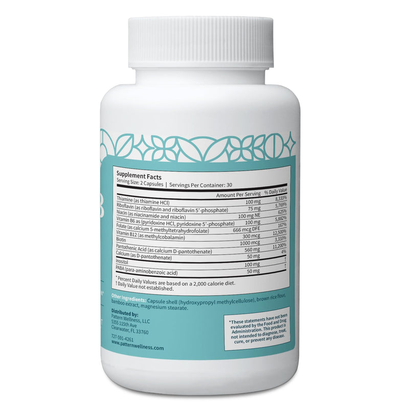 Pattern Wellness Vitamin B Complex Supplement – 120 Capsules | Comprehensive Blend of Essential B Vitamins – Supports Energy, Cognitive & Cellular Health – 3rd Party Lab Tested 60 Count (Pack of 2)