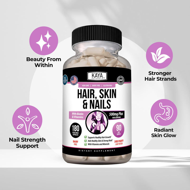 Kaya Naturals Hair Skin Nail Capsules, 180 Count 180 Count (Pack of 1)