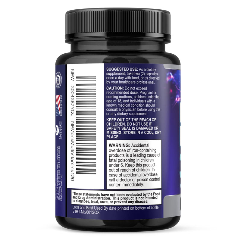 Men's Multivitamins Supplement - Complete Daily Multivitamin for Men with Vitamin B12, A, C, D, E, Zinc, Calcium, Iron, Folate - Immune Health & Energy Support - High Potency & Non-GMO - 120 Capsules 120 Count (Pack of 1)
