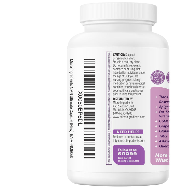 Micro Ingredients NMN Complex 1,000 mg Per Serving, 60 Veggie Capsules | 10-in-1 with Nicotinamide Mononucleotide, Resveratrol, Astaxanthin, TMG & CoQ10. NAD+ Supplement Precursor. Filler Free. 60 Count (Pack of 1)