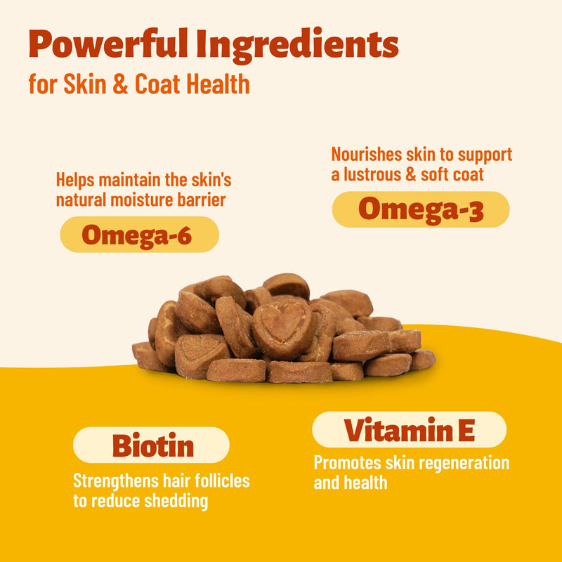 MUITIBITES 7.76 oz Skin & Coat Bites for Cats - with Omega 3, Omega 6 from Salmon Oil for Cats,Cat Vitamin E, Biotin - Supports Cat Skin Care,Anti Shed & Allergy Relief - Cats Skin and Coat Supplement