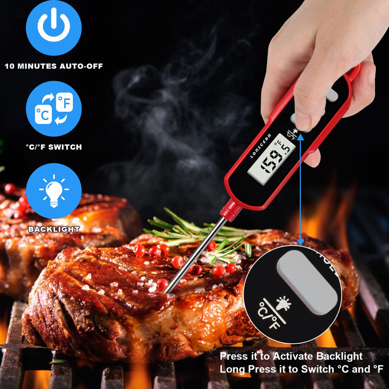 Lonicera Digital Cooking Thermometer for Bread Baking, Food and Water Temperature Measurement. Waterproof and Long Stem with Meat Temp Guide, Display with Backlit (Red) 1.1 Inches - BeesActive Australia