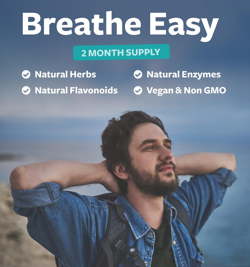 Respiratory Lung Health Supplement Vegan Non-GMO Formula (2 Month Supply) | Invigorating Herbal Lung Support Supplement Helps Support Clear Airways Mucus Removal and Seasonal or Year Round Detox 60 Count (Pack of 1)