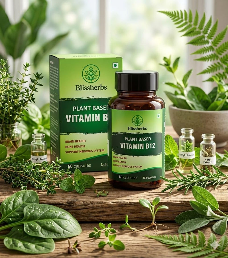 Plant-Based Vitamin B12 – 100% Vegan & Vegetarian B12 Supplement with 7 Superfoods (Moringa, Amla, Wheatgrass, Spinach & More) – Supports Energy, Nerve & Brain Health – 60 Veg Capsules
