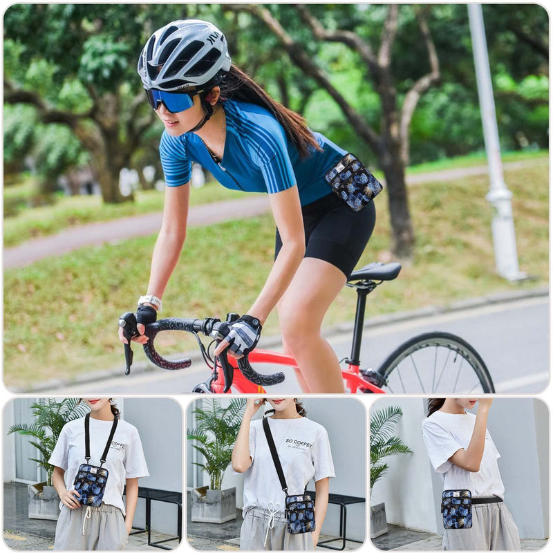 KAMO Multifunction Phone Waist Bag - Diagonal Crossbody Purse for Women & Men N-Blue leaves One Size