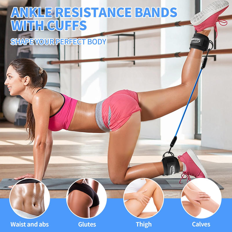 Ankle Resistance Bands with Cuffs, Resistance Bands for Leg, Ankle Bands for Working Out, Booty Workout Equipment for Kickbacks Hip Fitness Training Ankle Strap with Exercise Bands for Women BLACK - BeesActive Australia