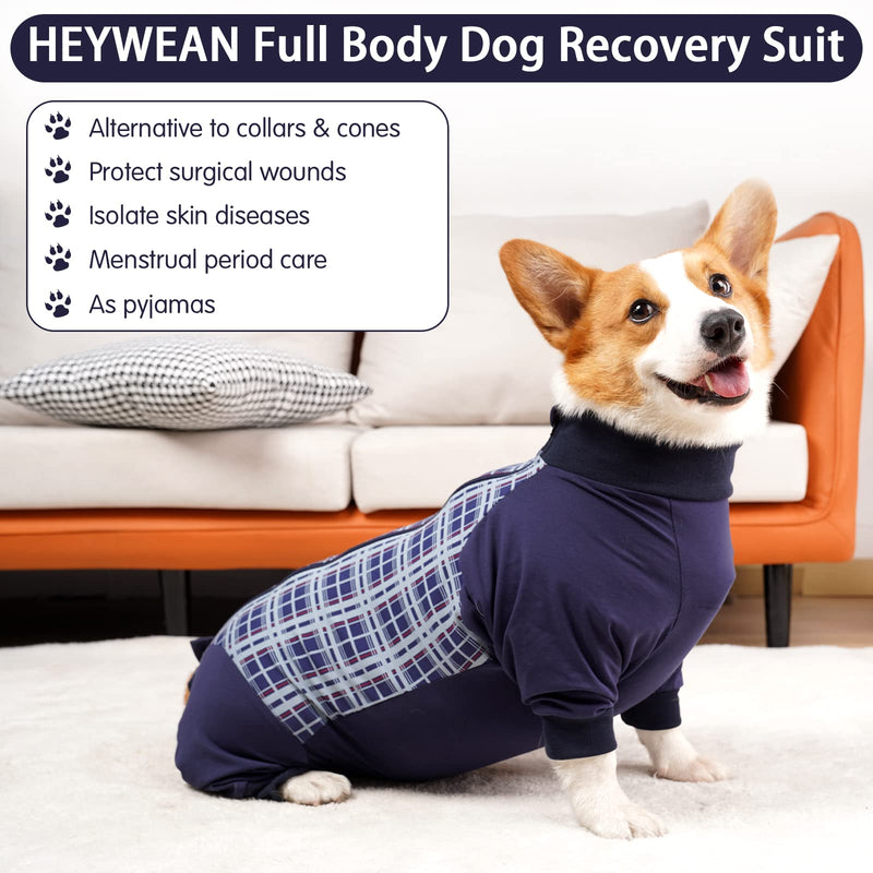 HEYWEAN Dog Bodysuit After Surgery Dog One-Piece with Zip Long-Sleeved Dog Bodysuit After Surgery Castration Female Male Dog Surgery Bodysuit Dog Recovery Suit for Dogs After Surgery Dog Pajamas XL Blue Checked - BeesActive Australia