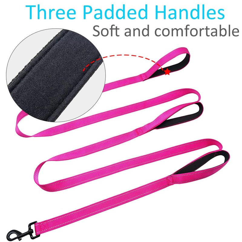 3 Handle Dog Leash, 10FT Triple Handle Dog Leash Reflective Stitching, Three Padded Traffic Handles, Heavy Duty Dog Leash, Training Dog Lead for Control and Safety Pink - BeesActive Australia