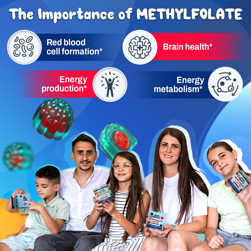 Center-Filled 5-MTHF Folate Gummies - Sugar-Free L-Methylfolate Supplement | MTHFR Support Sugar-Free Vitamins B Complex with Methylated B1, B6 and B12 Cofactor - Mood, Behavior, Cognition 120 Count (Pack of 1)