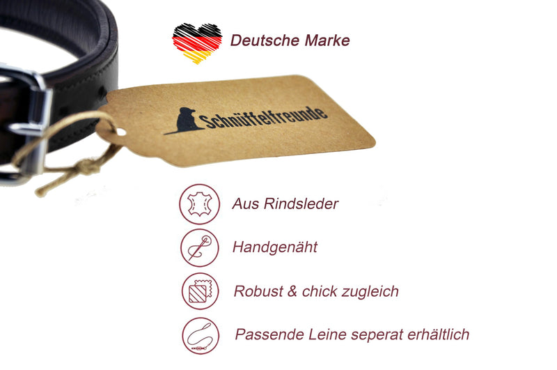 Schnüffelfreunde collar for dogs made of leather, dog collar for large, medium and small dogs, padded leather collar, robust (L - 36-45cm, black) L - 36-45cm - BeesActive Australia