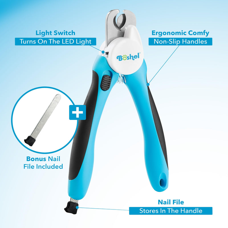 BOSHEL LED Dog Nail Trimmers, Large Dog Nail Clippers with Light & Safety Guard, Avoid Over Cutting Nails, Sharp Nail Clippers for Dogs, Professional Dog Nail Clipper, Dog Nail Trimmer with Nail File