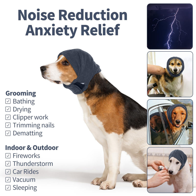 Nanaki Dog Calming Hoodie No Shake Ear Wraps for Dogs, Adjustable Head Protection Cover Doggy Muffs Head Warp, Pet Hematoma Ear Wrap for Anxiety Relief, Grooming and Force Drying, Bathing, Fireworks L(Head Girth:18.5"-24.4") Grey