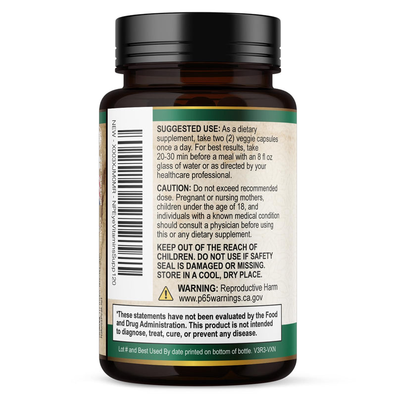 Eye Vitamins Supplements - 3x Strength Eye Health Vitamin with Lutein and Zeaxanthin - Vision Macular Health Eye Support With Zinc, Vitamins C E & Minerals, Bottled in USA - 120 Capsules 120 Count (Pack of 1)