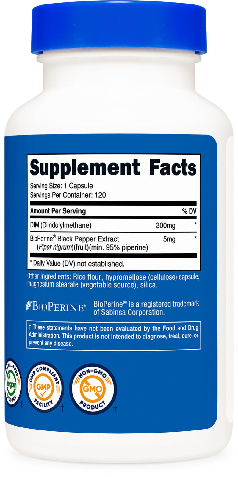 Nutricost DIM (Diindolylmethane) Plus BioPerine 300mg, 120 Vegetarian Capsules - Up to 4 Month Supply, Max Strength DIM Supplement 120 Count (Pack of 1)