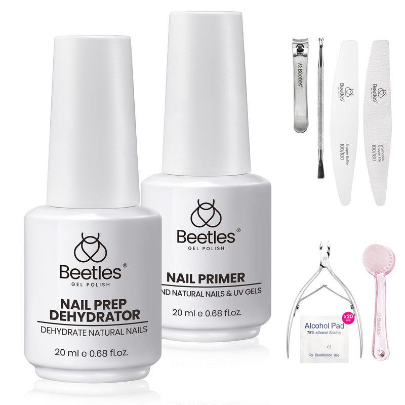 Beetles Nail Dehydrator and Primer Nail Prep Care Tool Kit 20ml Large Capacity Acid-Free and Hema Free Dehydrate Bond Primer with Manicure Tools Gifts for Women Nail Prep Kit - BeesActive Australia