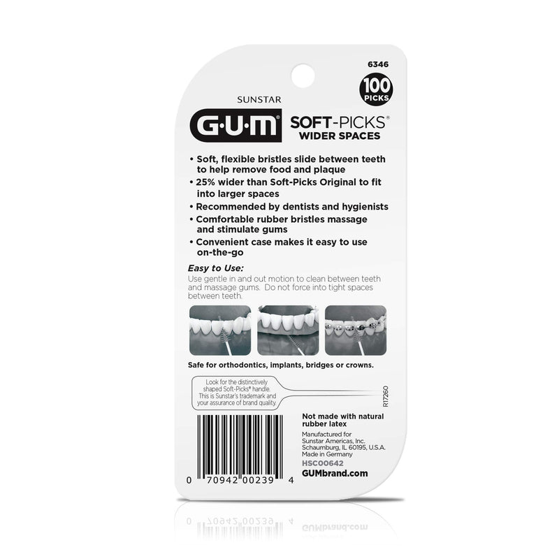 GUM Soft-Picks Wide Space, Easy to Use Dental Picks for Teeth Cleaning and Gum Health, with Convenient Carry Case, Dentist Recommended Dental Picks, 100 Count (Pack of 3) 100 Count (Pack of 3)