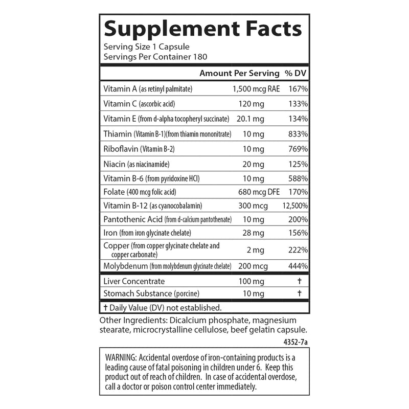 Carlson Women's Iron Restore, 28 mg, Iron + B Vitamins, 180 Capsules | Menstrual Support; Iron Absorption; Women's Health