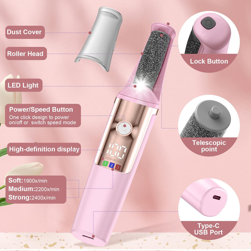 Callus Remover for Feet Rechargeable, Smooth Pedicure Wand Electric Foot File, Professional Pedicure Tools Kits Foot Scrubber for Smoother Feet Ideal Gift, Pedicure Kit Feet Care for Dead Dry Skin Pink - BeesActive Australia