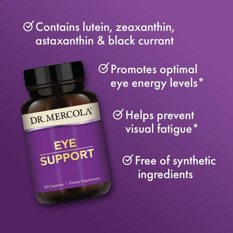 Dr. Mercola Eye Support - Supports Eye & Vision Health - with Lutein, Zeaxanthin, Organic Astaxanthin & Black Currant - Non-GMO, Gluten-Free & Soy Free - 30 Capsules (30 Servings) 30 Count (Pack of 1)