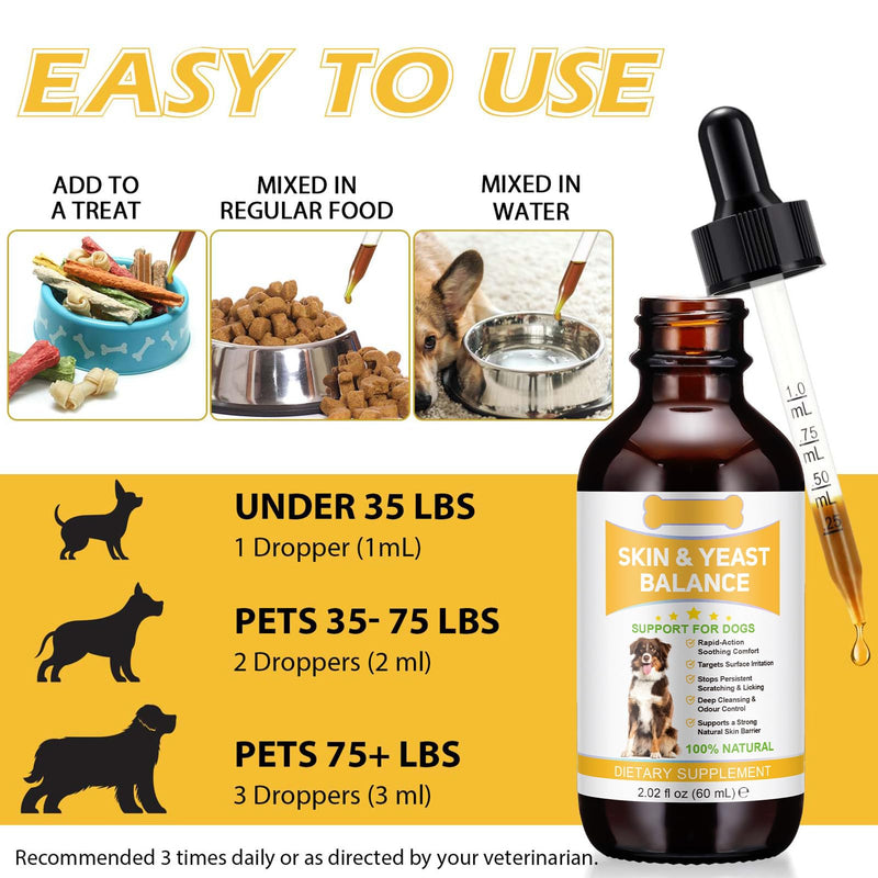 Yeast Balance Support for dogs, Advanced Dog Itchy Skin Care & Ear Cleanser – Natural Support During Seasonal Changes – Fast-Acting Soothing Care for Sensitive Skin - 60ml